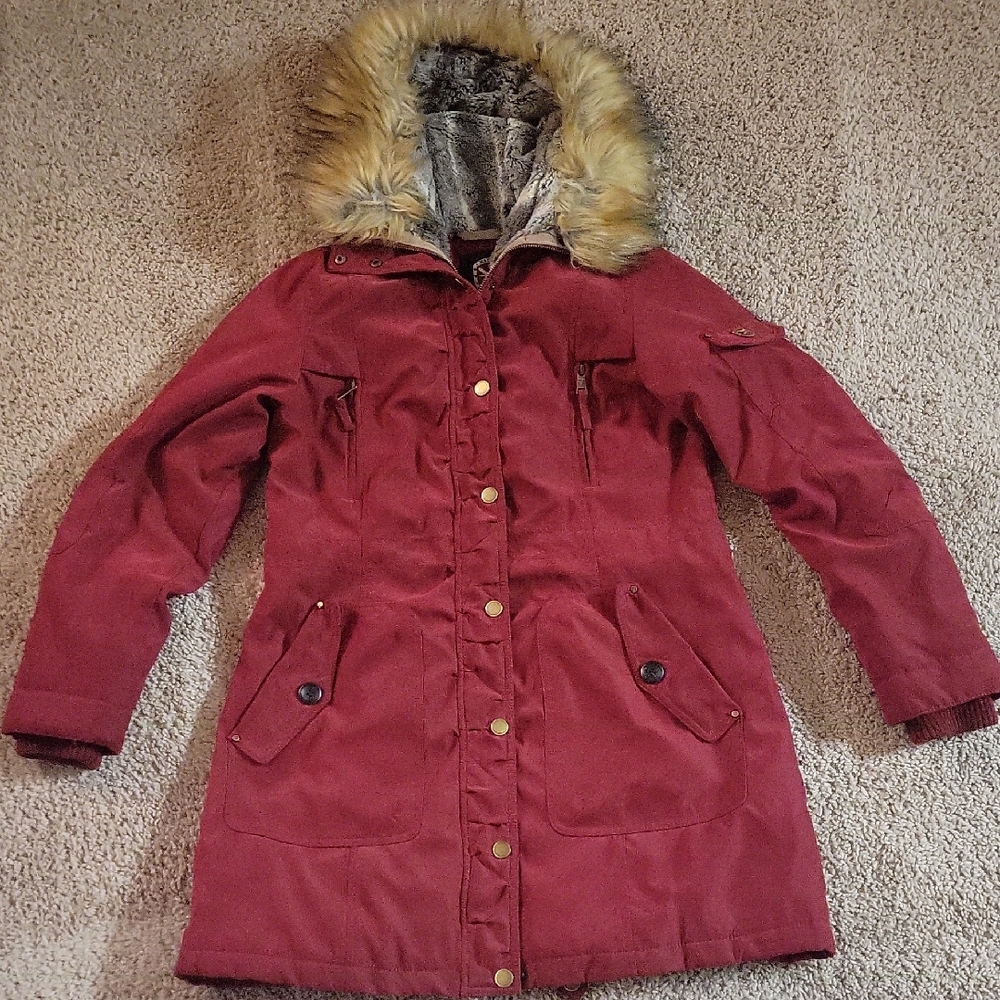 1 Madison Expedition Red Faux Fur Parka, Size M